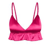 Satini Sissy Frilly Ruffled Fitted Silky Satin Lingerie Bralette (Hot Pink, L)