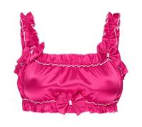 Satini Sissy Frilly Ruffled Fitted Silky Satin Lingerie Bralette (Hot Pink, M)