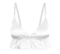 Satini Sissy Frilly Ruffled Fitted Silky Satin Lingerie Bralette (White, M)