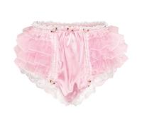 Satini Sissy Frilly Ruffled Lace Silky Satin Full Coverage Organza Adult Diaper Cover Briefs Lingerie Underwear Panties (Baby Pink, S)