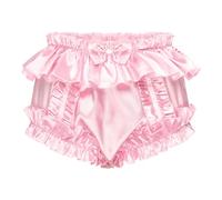Satini Sissy Frilly Ruffled Silky Satin Full Coverage Adult Diaper Cover Briefs Lingerie Underwear Panties (Baby Pink, S)