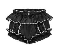 Satini Sissy Frilly Ruffled Silky Satin Full Coverage Adult Diaper Cover Briefs Lingerie Underwear Panties (Black, XXL)