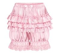 Satini Sissy Ruffled Victorian Lolita Bloomer Shorts Silky Satin Pumpkin Pantaloon Bottoms (Baby Pink, L)