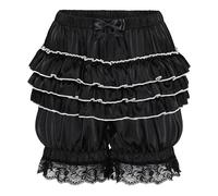 Satini Sissy Ruffled Victorian Lolita Bloomer Shorts Silky Satin Pumpkin Pantaloon Bottoms (Black, M)