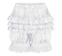 Satini Sissy Ruffled Victorian Lolita Bloomer Shorts Silky Satin Pumpkin Pantaloon Bottoms (White, M)