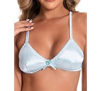 Satini Wire-Free Silky Satin Bralette - Adjustable Straps, Elegant Lingerie, Sissy Bra (Baby Blue, M)