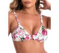 Satini Wire-Free Silky Satin Bralette - Adjustable Straps, Elegant Lingerie, Sissy Bra (Ivory - Pink Floral, XXL)