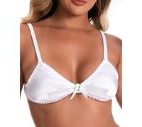Satini Wire-Free Silky Satin Bralette - Adjustable Straps, Elegant Lingerie, Sissy Bra (White, S)