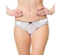 Satini Women's Lingerie Frilly Bikini Briefs Knickers Satin Panties (White, M)