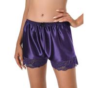 Satini Women's Lingerie Lace Briefs Panties French Knickers Satin Shorts (Indigo, M)