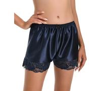 Satini Women's Lingerie Lace Briefs Panties French Knickers Satin Shorts (Midnight Blue, L)