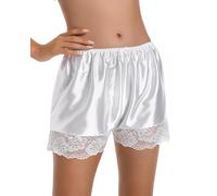 Satini Women's Lingerie Lace Briefs Panties French Knickers Satin Shorts (White, XL)