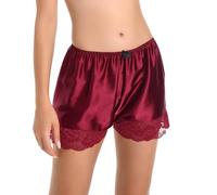 Satini Women's Lingerie Lace Briefs Panties French Knickers Satin Shorts (Wine Red, XXL)