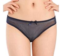 Satini Women's Nylon Sheer Bikini Briefs Panties (Midnight Blue, L)