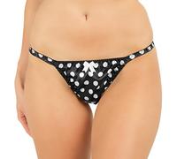 Satini Women's Polkadot Tanga Bikini Briefs Satin Panties (Black Polka Dot, S)