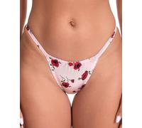 Satini Women's Print Tanga Bikini Briefs Satin Panties (Baby Pink - Red Roses, M)