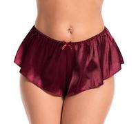 Satini Women's Satin Fluted French Skirt Shorts Knickers Briefs Panties (Wine Red, L)
