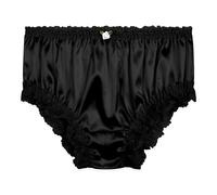 Satini Women's Satin Frilly Lace Sissy French Knickers Briefs Panties (Black, L)