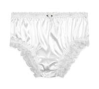 Satini Women's Satin Frilly Lace Sissy French Knickers Briefs Panties (White, M)