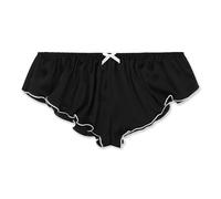 Satini Women's Satin Low Rise Fluted Sissy French Knickers Briefs Panties (Black - White, L)