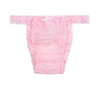 Satini Women's Sheer Frilly Lace Sissy Tanga Knickers Briefs Panties (Baby Pink, XL)
