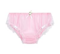 Satini Women's Sheer Frilly Sissy Soft Lace Knickers Briefs Panties (Baby Pink - White, S)