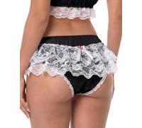Satini Women's Sheer Frilly Sissy Soft Lace Knickers Briefs Panties (Black - White, S)