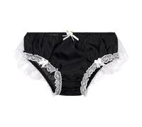 Satini Women's Sheer Frilly Sissy Soft Lace Knickers Briefs Panties (Black - White, XL)