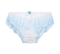 Satini Women's Sheer Frilly Sissy Soft Lace Knickers Briefs Panties (White - Baby Blue, M)