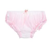 Satini Women's Sheer Frilly Sissy Soft Lace Knickers Briefs Panties (White - Baby Pink, XL)