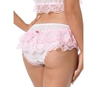 Satini Women's Sheer Frilly Sissy Soft Lace Knickers Briefs Panties (White - Baby Pink, XL)