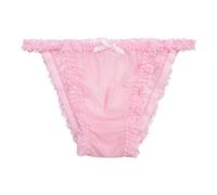 Satini Women's Sheer Frilly Sissy Tanga Knickers Briefs Bikini Panties (Baby Pink, S)
