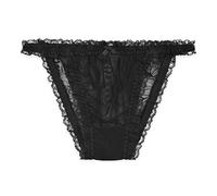 Satini Women's Sheer Frilly Sissy Tanga Knickers Briefs Bikini Panties (Black, S)