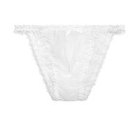 Satini Women's Sheer Frilly Sissy Tanga Knickers Briefs Bikini Panties (White, L)