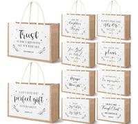 SATINIOR 10 Pcs Christian Burlap Gift Bags with Handles Reusable Bible Tote Bags for Women Motivational Religious Gifts for Church Sunday School Teachers Coworkers Thank You Gifts (Brown and White)