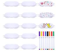 SATINIOR 10 Pcs White Eye Mask Bulk Party Supplies Sublimation DIY Color Your Own Soft Eye Coverings Blindfold with 8 Pcs Fabric Marker Pens for Travel Game Wedding