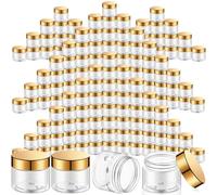 SATINIOR 100 Pack Small Plastic Jars with Wide Mouth Lids for Lotion, Cream, Rhinestones, Body Butters, Travel Storage (4 oz, Clear with Gold Lid)