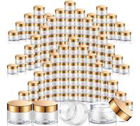 SATINIOR 100 Pcs Plastic Jars with Lids Small Containers Lids Wide Mouth Small Plastic Containers for Lotion Cream Rhinestones Body Butters Travel Storage(1 oz,Gold)
