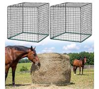 SATINIOR 2 Pack 5x5 ft Slow Feed Hay Net for Round Bales, Heavy Duty Black Bale Netting for Horses & Livestock, Durable Mesh Cover to Reduce Hay Waste & Keep Feeding Area Clean