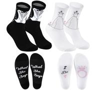 SATINIOR 2 Pairs Bride and Groom Couple Gift Matching Novelty Wedding Socks Crew Couple Socks for Husband Wife Engagement Engaged Party