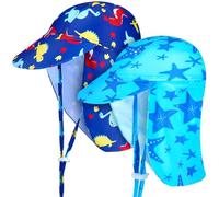 SATINIOR 2 Pcs Baby Toddler Sun Hat Baby Swim Hat UPF 50+ Summer Cap with Strap Adjustable Flap Sun Protection Beach Hat for 1-7 Years (Starfish, Dinosaur)