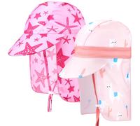 SATINIOR 2 Pcs Baby Toddler Sun Hat Baby Swim Hat UPF 50+ Summer Cap with Strap Adjustable Flap Sun Protection Beach Hat for 1-7 Years (Star, Alpaca Style) Pink