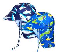 SATINIOR 2 Pcs Baby Toddler Sun Hat Baby Swim Hat UPF 50+ Summer Cap with Strap Adjustable Flap Sun Protection Beach Hat for 1-7 Years (Shark, Dinosaur)