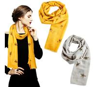 SATINIOR 2 Pcs Bumble Bees Scarf Wraps Shawl Bee Print Soft Scarfs for Women Long Airy Scarves Autumn Winter Gift, Yellow, Grey, One Size, about 70 x 180 cm/ 27.56 x 70.87 inches (SATINIOR-KD7235)