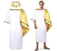 SATINIOR 2 PCS Halloween Greek Costume White Roman Toga Adult Toga Costume Tunic with Leaf Crown Headdress Laurel Wreath(L)