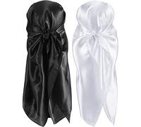 SATINIOR 2 Piece 35 Inch Silk Head Scarf Sleeping Hair Wrapping Satin Scarf for Women (Black, White), M