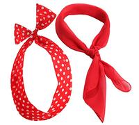 SATINIOR 2 Pieces 50's Women Costume Accessories Set Square Chiffon Neck Scarf Polka Dot Style Headband Bandana Tie Retro Costume Fancy Dress for Women Girl Cosplay 50s Party Halloween Supplies (Red)