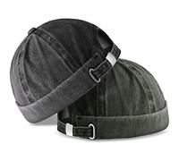 SATINIOR 2 Pieces Brimless Hats for Men Adjustable Docker Cap Casual No Brim Hat Rolled Cuff Sailor Skullcap, Black, Army Green, M
