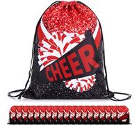 SATINIOR 20 Pcs Cheer Bags Bulk Cheer Drawstring Backpacks Cheerleader Bags Cheerleading Gift for Cheerleaders, Hot Red, 13.4 x 17 inches