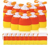 SATINIOR 24 Pack Corn Candy Theme Drawstring Bags Halloween Treat Bags Halloween Party Favor Pouches White Orange and Yellow Splicing for Treats Candy Goodie Reusable